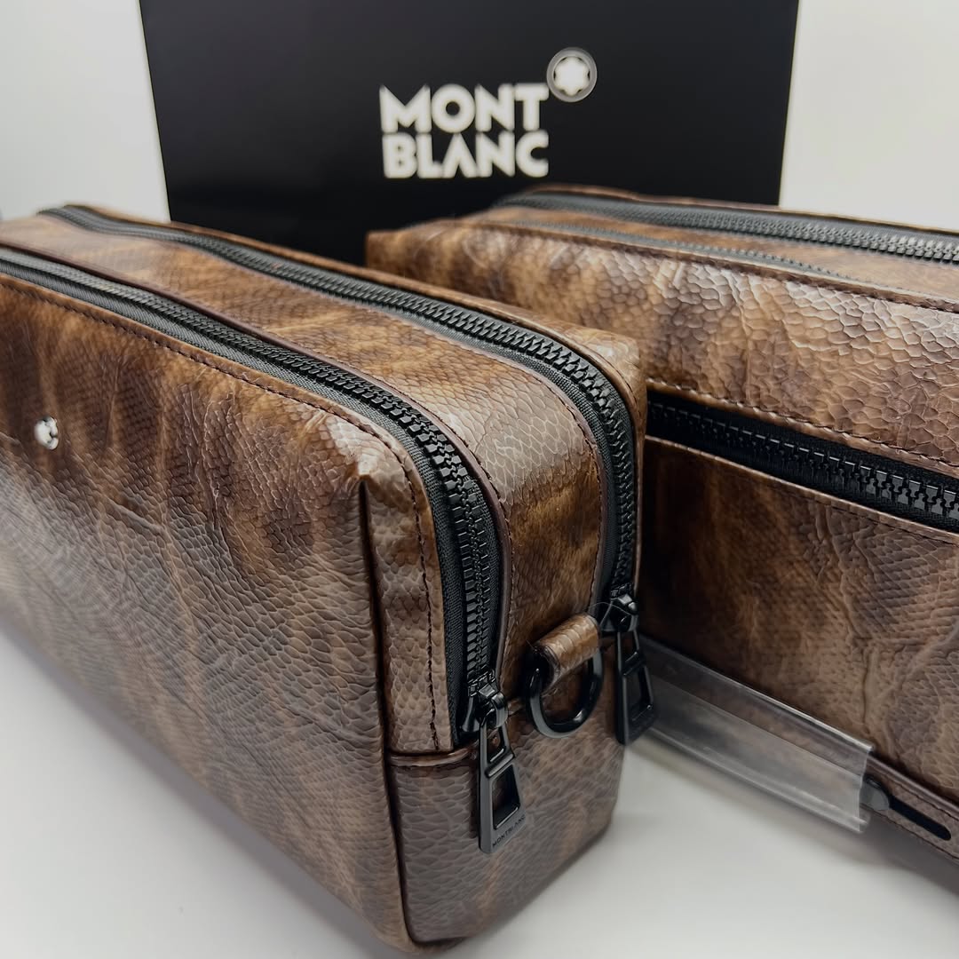 شوزبگ مون بلان قهوه ای کاراملی | کیف دستی مون بلان قهوه ای | Brown Montblanc Bag Shoes bag and washbag